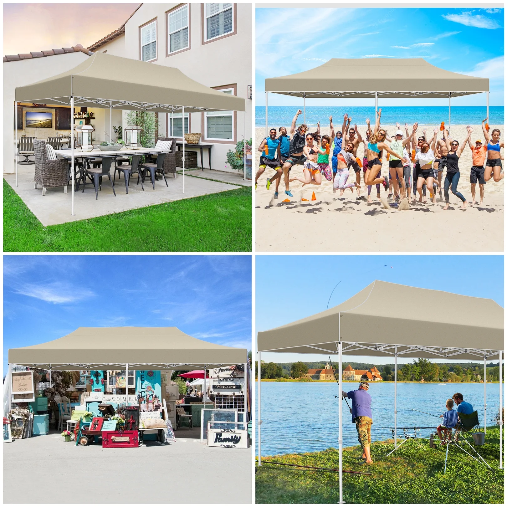 SANOPY 10x20 Pop up Canopy Tent Heavy Duty Party Tent Easy Set-up Instant Commercial Folding Outdoor Waterproof & UV 50+ Party Wedding Gazebo w/Roller Bag, 4 Sandbag (Upgraded Frame & Windproof),Khaki
