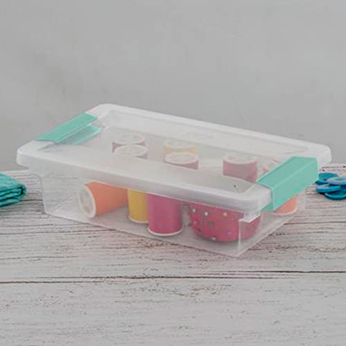 Sterilite Medium Clip Box, Stackable Small Storage Bin with Latching Lid, Plastic Container to Organize Office, Crafts, Clear Base and Lid, 16-Pack