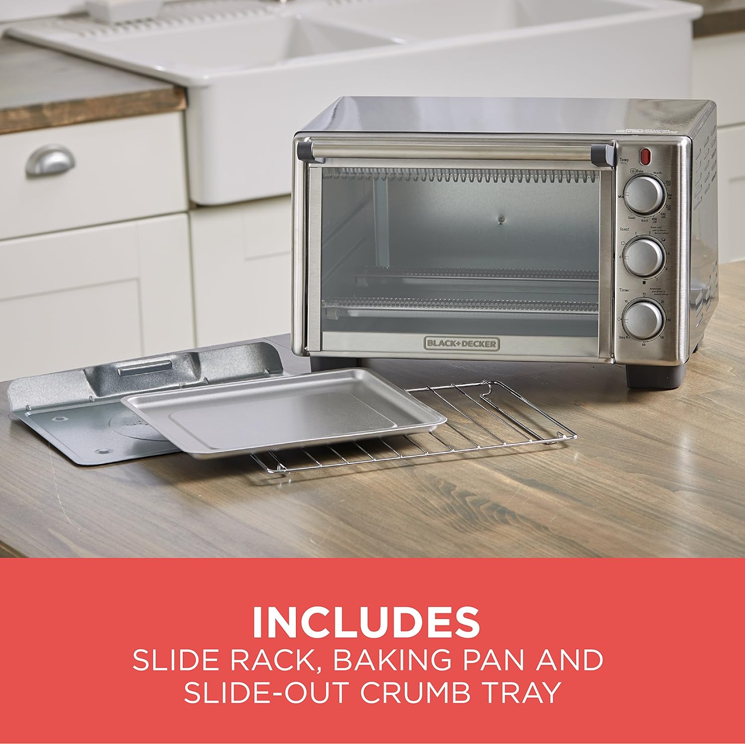 BLACK+DECKER 6-Slice Convection Countertop Toaster Oven, Stainless Steel/Black, TO2050S