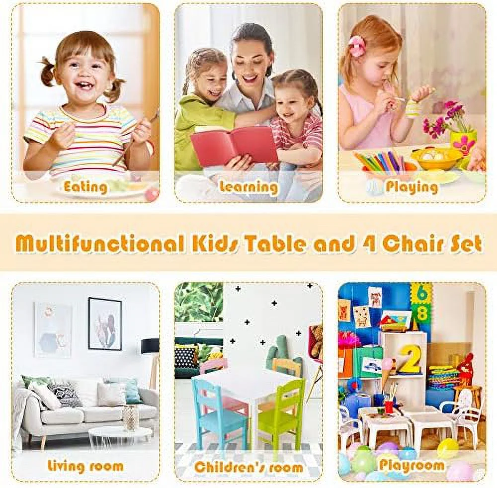 TJUNBOLIFE Table and Chair Set  5 Piece Wood Activity Table &amp; Chairs for Children Arts  Crafts  Homework  Snack Time  Preschool   Gift for Boys Girls  Toddler Table and Chair Set (Pas
