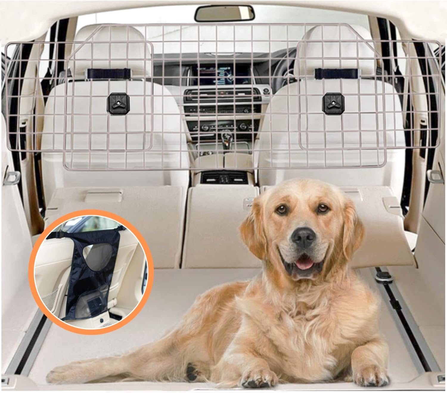 COLETA Dog Car Barrier for SUVs & Vehicles - Adjustable Large Pet Barrier with Bonus Guard Mesh for Full Coverage. Heavy-Duty, Universal-Fit Easy Install-Removal Divider for Pet Car Safety