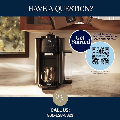 De'Longhi TrueBrew Drip Coffee Maker, Built in Grinder, Single Serve, 8 oz to 24 oz with 40 oz Carafe, Hot or Iced Coffee, Stainless,CAM51035M, Silver/Black