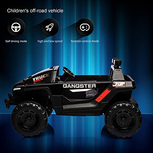 24V Electric Kid Car, 2-Seater Leather Seat Ride on Truck for Children, Kids Ride on Electric car, Ride on Car for Kids with High and Low Speed Bluetooth Music USB, 4-wheel Shock Absorb(Black)
