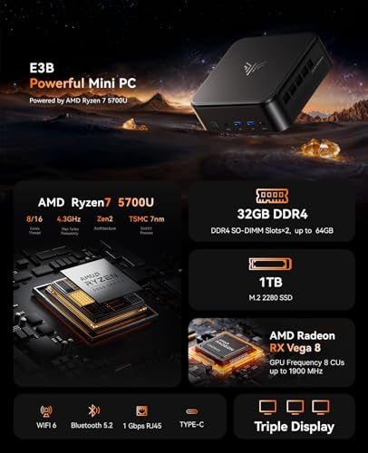 KAMRUI Mini PC with AMD Ryzen 7 5825U, 16GB DDR4 512GB M.2 SSD Mini Computer, Mini Gaming PC with USB Type-C, Desktop Computer Supports Triple 4K Display, WiFi 6, BT 5.2