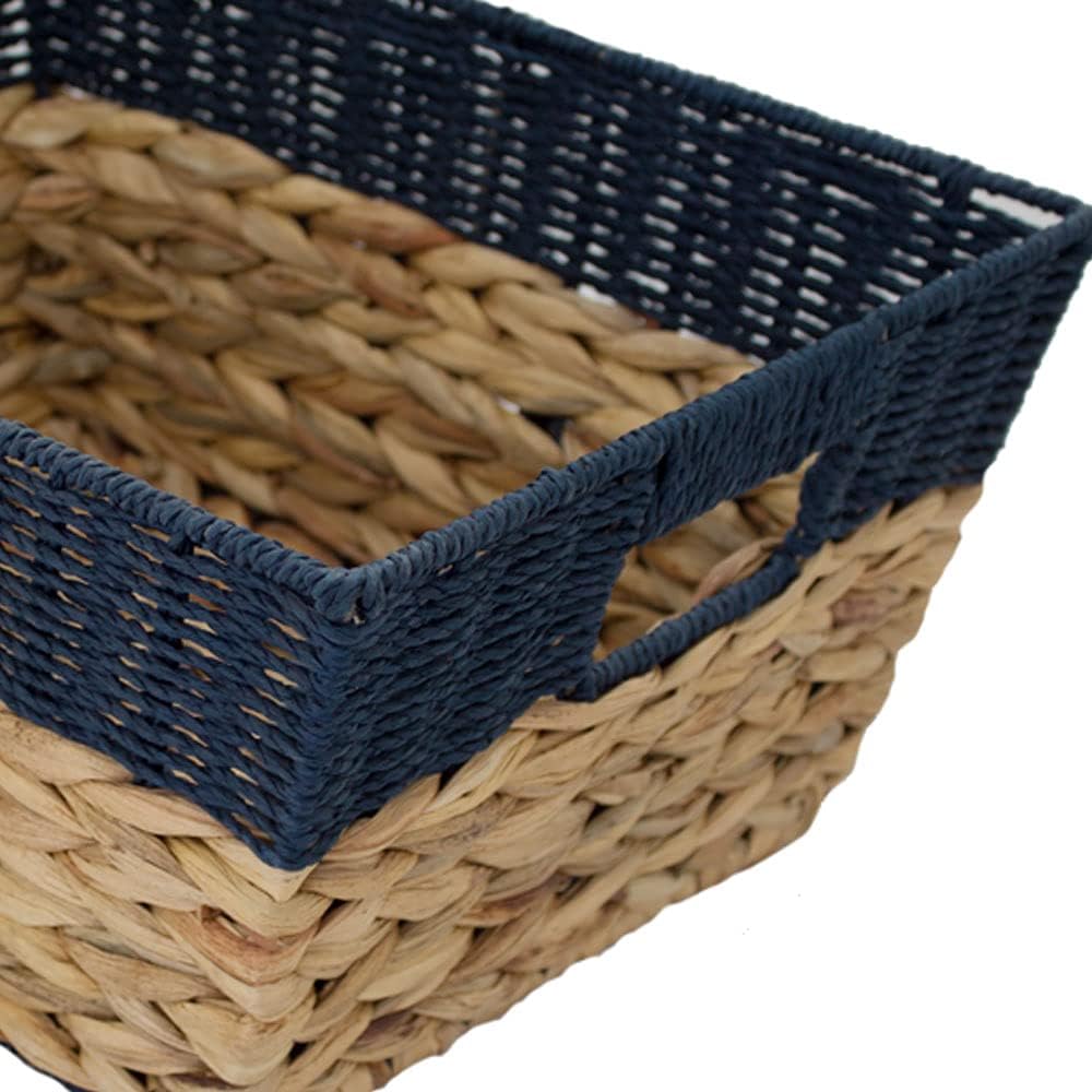 Natural Water Hyacinth Woven Rectangular Basket, Wicker Basket With Handle, Utility Storage Organizer