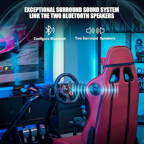 GTPLAYER Racing Simulator Cockpit with Seat and Bluetooth Speakers, Racing Style Reclining Seat and Ultra-Sturdy Alloy Steel Frame, A/B Box (Blue)