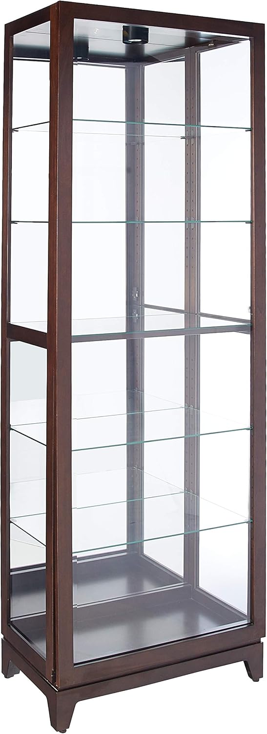 Howard Miller Luke Curio Cabinet 680-588 – Espresso Finish, Vertical Home Decor, Five Glass Shelves, Six Level Display Case, No Reach Halogen Light, Locking Door