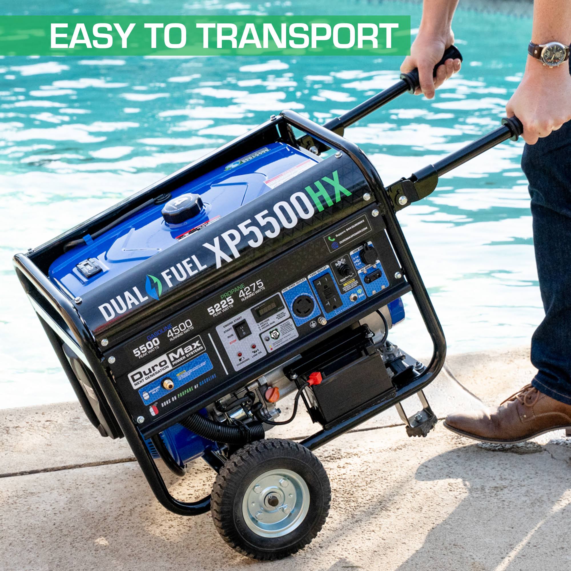 DuroMax 5,500/4,500-Watt Dual Fuel Gasoline/Propane Portable Generator with Co Alert, XP5500HX