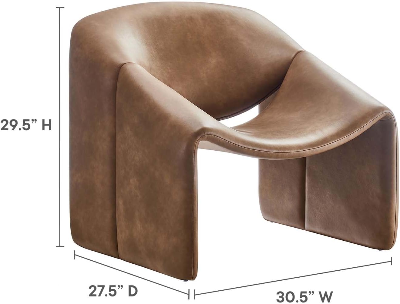 Modway Vivi Upholstered Faux Leather Brown-Stylish Vegan Accent Armchair, Modern Barrel, Comfortable Lounge Reading Chair for Living Room and Bedroom