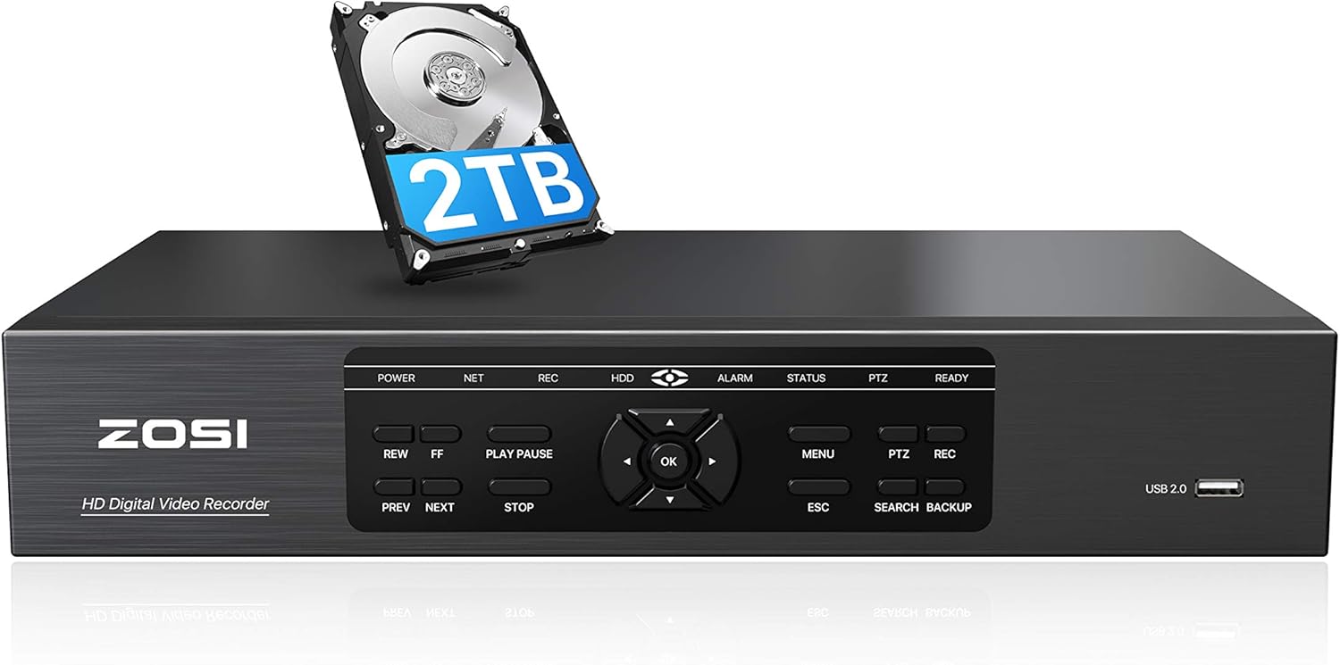 ZOSI H.265+ 5MP Lite 8 Channel Hybrid 4-in-1 HD TVI CCTV DVR, 8CH 1080P Surveillance Video Recorders with Hard Drive 1TB for Home Security Camera System,Mobile Remote Access,Motion Detection