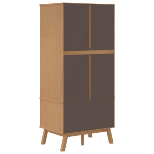 Wood Wardrobe Closet, Bedroom Armoire Closet, Solid Wood Wardrobe Armoire Closet Storage Cabinet with 2 Drawers and 1 Large Compartment, Gray and Brown 30.1"x20.9"x67.7"