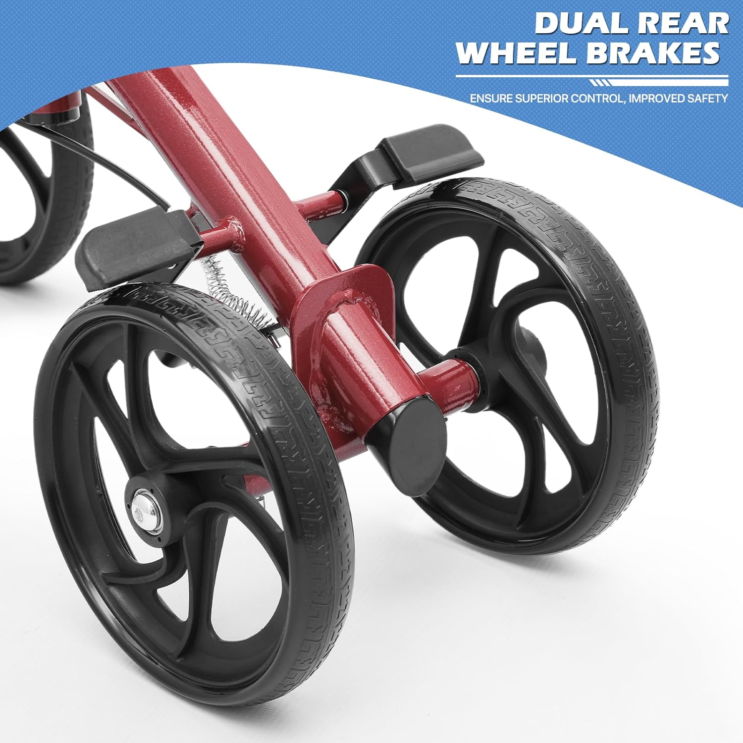 Knee Walker Compact All Terrain 10'' Front Wheels Adjustable Height Knee Scooter with Dual Braking System and Removable Storage for Ankle and Foot Injured, 350lbs Load Capacity, Red