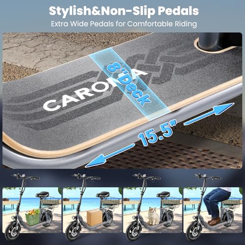 Caroma Peak 800W/1200W Electric Scooter Adults, 30 Miles Max Range, Foldable Electric Scooter with Seat, Front Suspension, Detachable Large Basket,Commuter E-Scooter for Adult and Teens