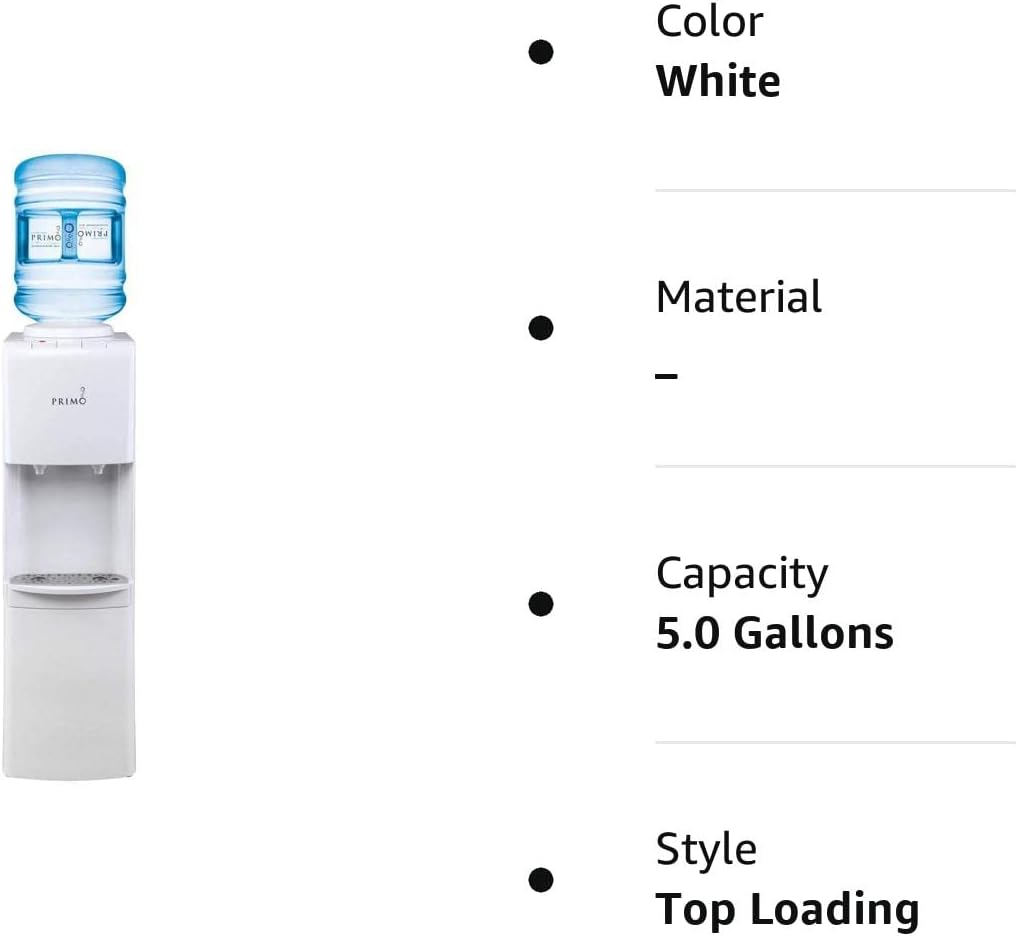 Primo Top-Loading Water Dispenser - 2 Temp (Hot-Cold) Water Cooler Water Dispenser for 5 Gallon Bottle w/Child-Resistant Safety Feature, White