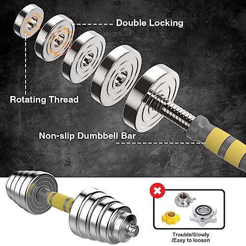 Adjustable Dumbbell Set - 44/66 LBS weights set, Dumbbell Barbell 3 in 1, Steel Dumbbells Pair with Connecting Rod for Adults Women Men Fitness Workout, Home Gym Exercise Training Equipment