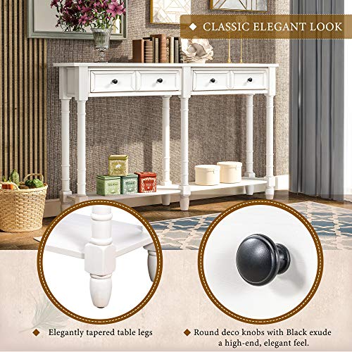 Merax Espresso Wood Narrow Console Table with Drawers and Bottom Shelf for Entryway Hallway Front Door, 1 Set