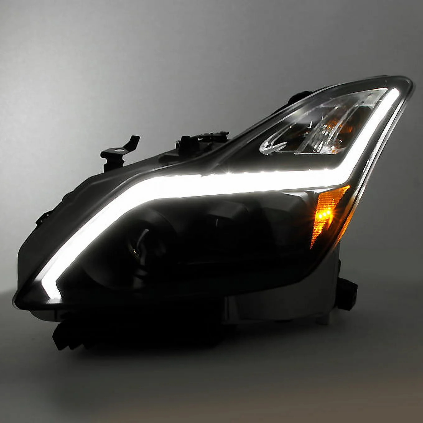 AKKON - Fit 2008-2013 Infiniti G37 / 14-15 Q60 LED Light Tube Projector Smoked Headlights & 3D LED Tail Lights - [Black Housing]