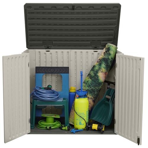 Vertical Resin Storage Shed, 60 Cuft Garden Tool Sheds & Outdoor Storage, Plastic Outdoor Storage Cabinet Waterproof, 4.5 x 2.3 ft Backyard Outside Lawn Mower Storage Shed, White