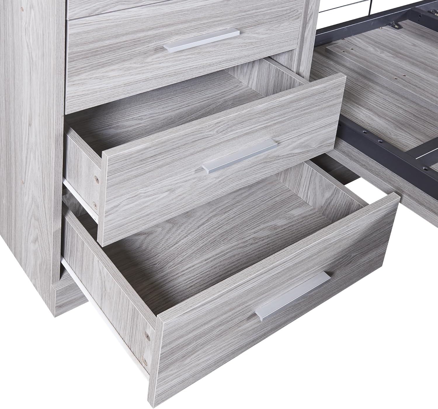 Harper & Bright Designs Full Size Murphy Bed, Wood Full Murphy Bed with Storage Shelves and Drawers, Gray