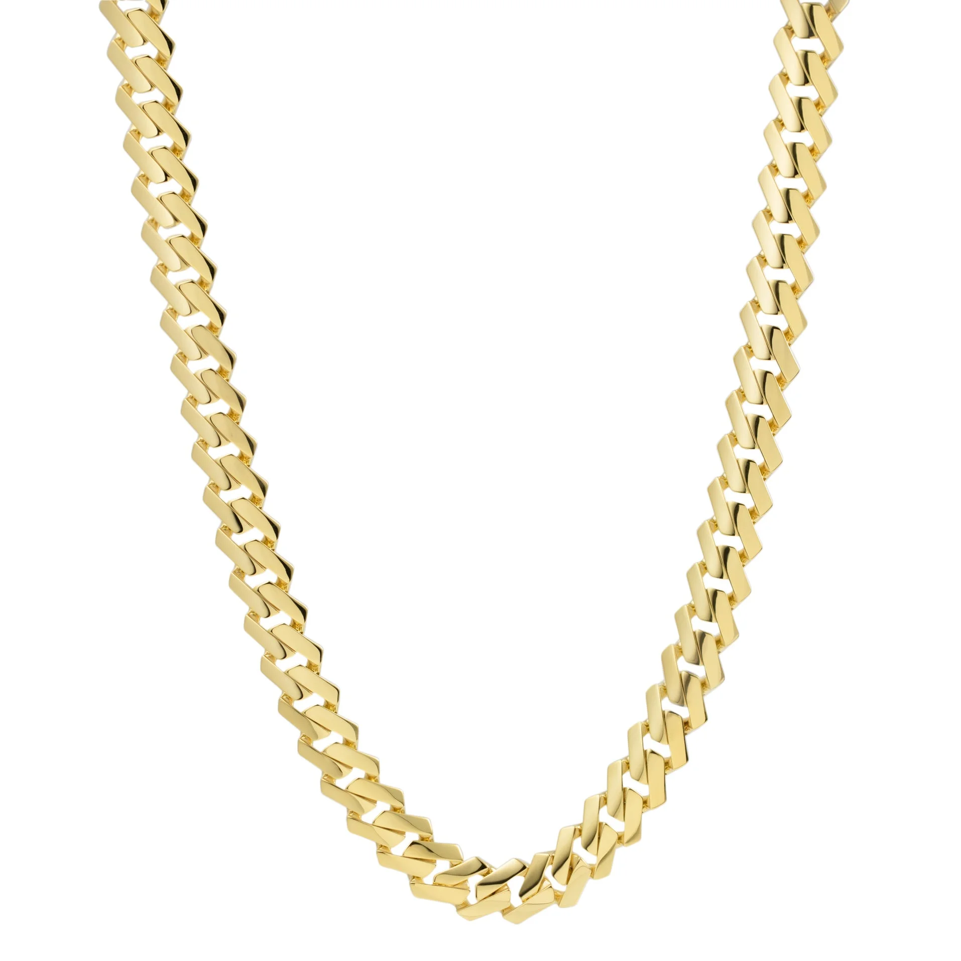 Monaco Chain Miami Cuban Edge Royal Link Unisex Adult Chain Necklace Real 10K Yellow Gold - Hollow, Bayam