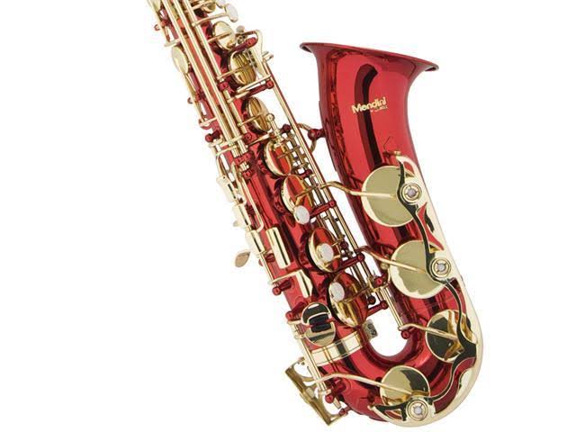 Mendini by Cecilio E-flat Alto Saxophone, Red Lacquered + Tuner, Case, Pocketbook - MAS-RL+92D+PB