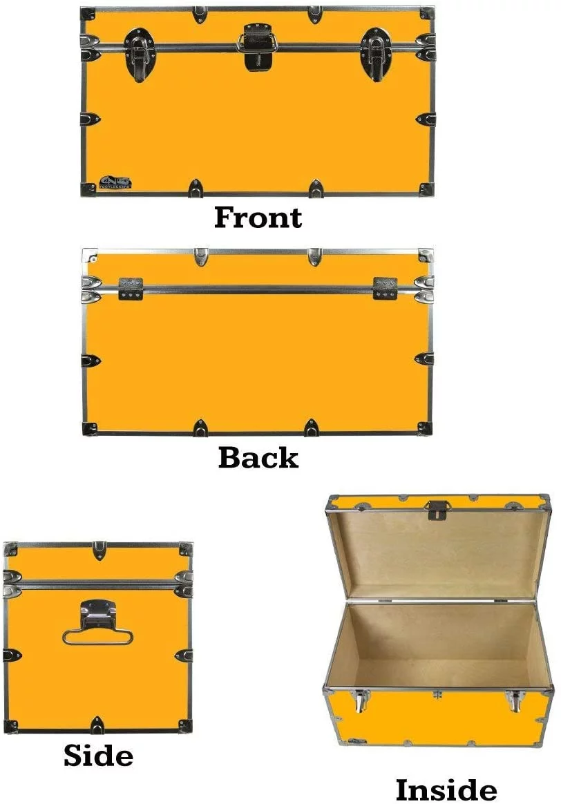 C&N Footlockers Graduate Storage Trunk - Large College Dorm Chest - Durable with Lid Stay - 32 x 18 x 18.5 Inches - Gold