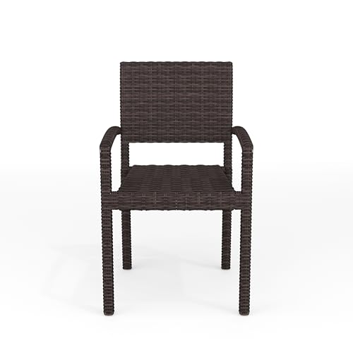 Martha Stewart Bedford Indoor-Outdoor Stackable Patio Armchairs with Rattan Wicker Finish in Brown, Set of 2