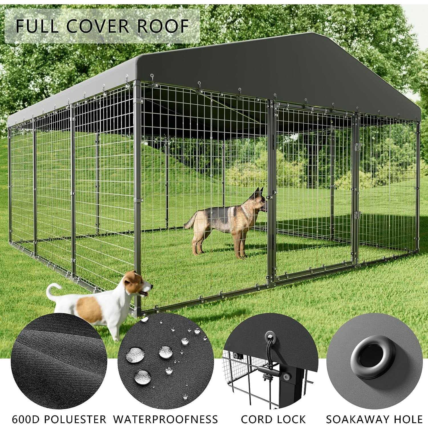 Alaulm Large Heavy Duty Outdoor Dog Kennel, Galvanized Steel Dog Kennel Fence with Roof and Double Safety Locks - Pet Supplies online store