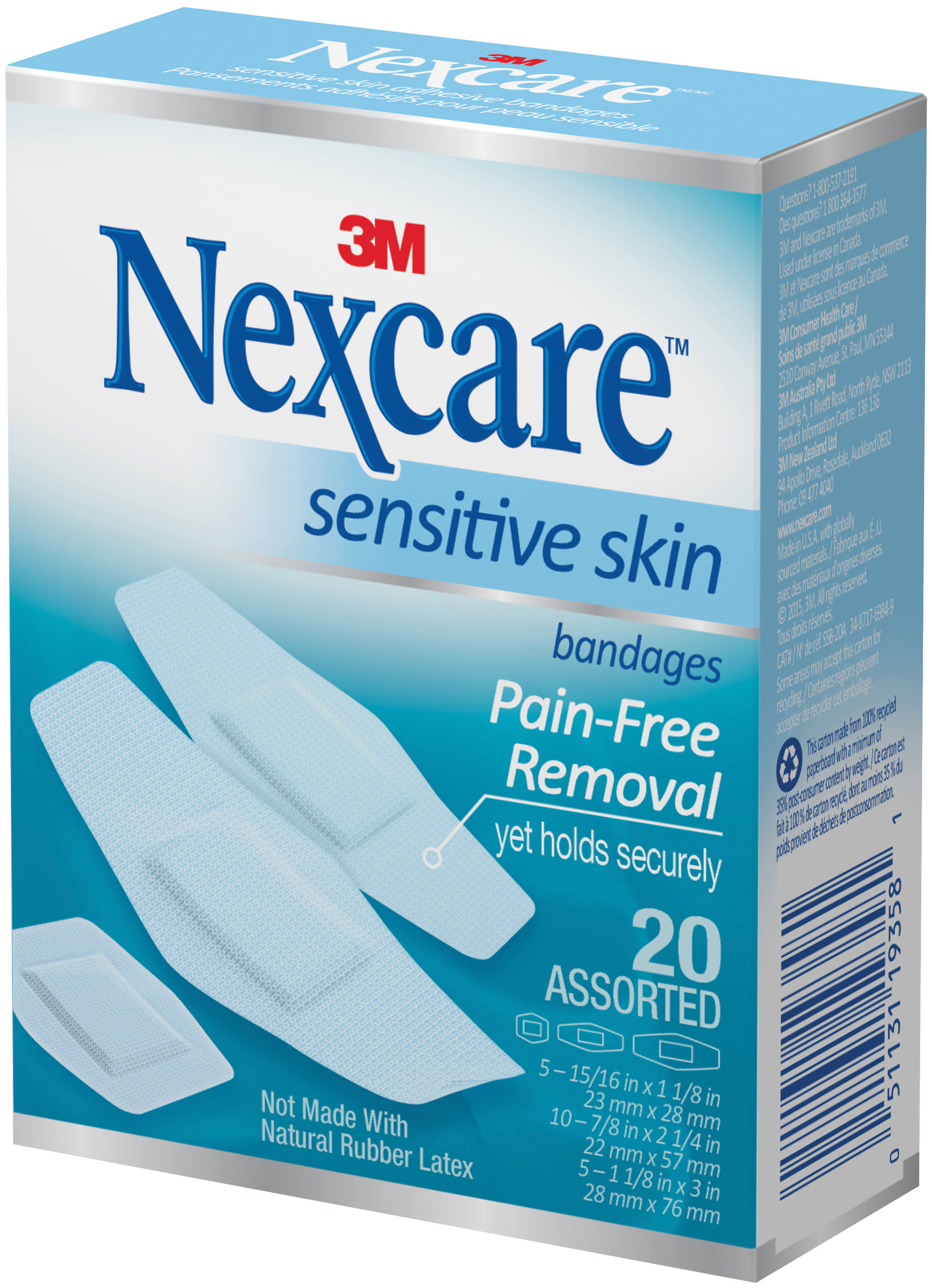 Nexcare Sensitive Skin Bandages 20/Pkg-Assorted Sizes