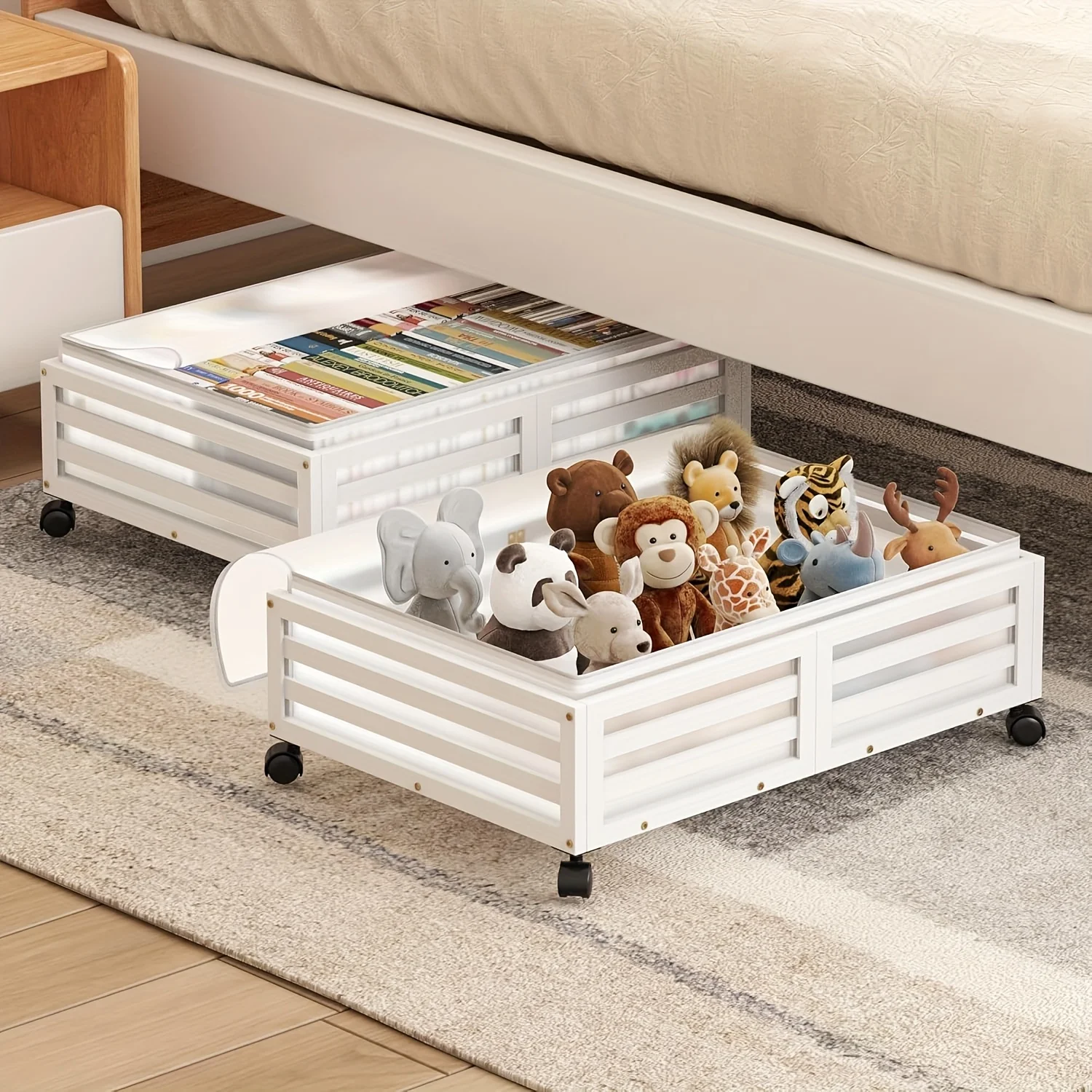 2-Pack Bamboo Under-Bed Storage Bins with Wheels, Large Capacity Rolling Organizers for Clothes &amp; Shoes, Natural Finish Space-Saving Design, No Assembly Required