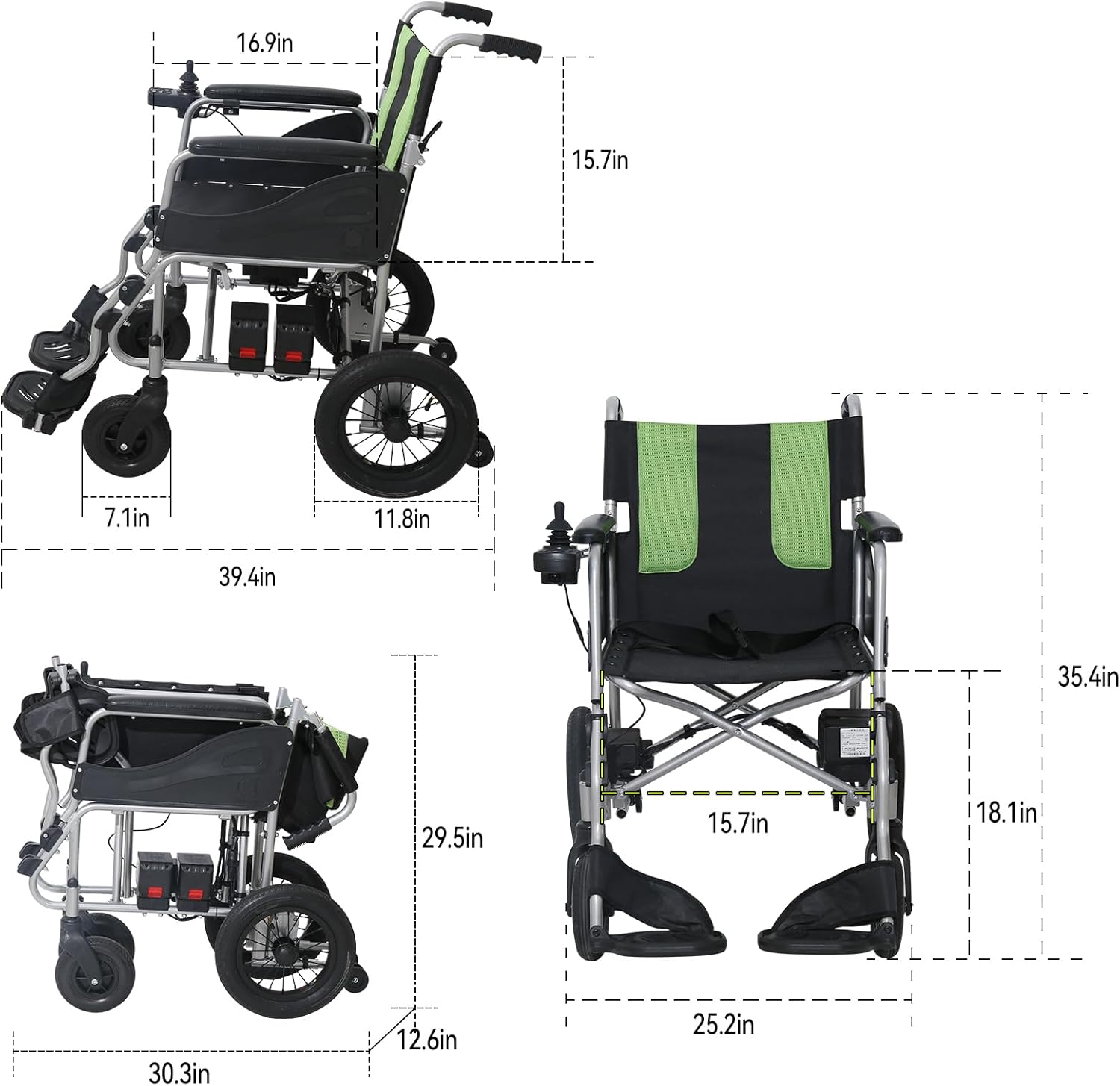Ultra-Light Aluminum Foldable Electric Wheelchair for Adults and Seniors, 27.5 lbs, Compact and Portable Small Motorized wheelchairs, Airline Approved, 12.4mi Range, Max 220lbs
