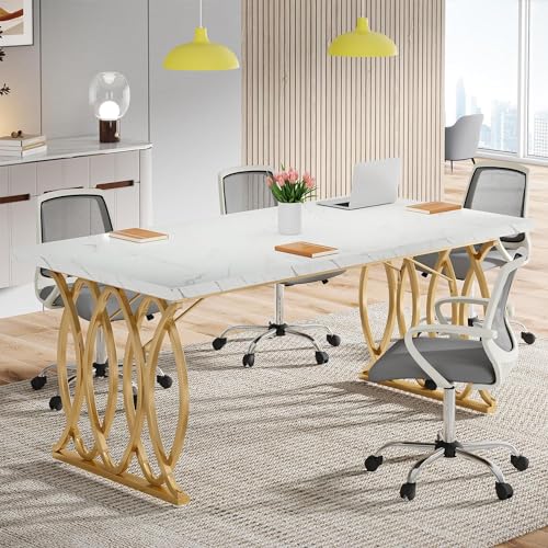 Tribesigns Executive Desk, 63" W Large Computer Desk, Modern Office Desk Conference Table Meeting Room Table, Business Furniture for Home Office, White