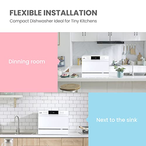 COMFEE’ Countertop Dishwasher, Energy Star Portable Dishwasher, 6 Place Settings & 8 Washing Programs, Speed, Baby-Care, ECO& Glass, Dish Washer for Dorm, RV& Apartment, Black
