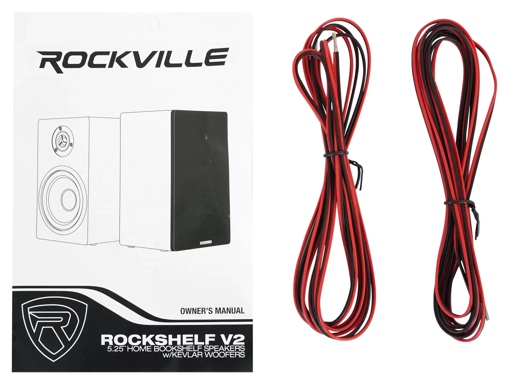 Rockville RPA60BT Receiver+(2) 5.25" Wood Bookshelf Speakers+36" Wood Stands + Rockville R14GSBR100 Red/Blk 14 Gauge 100' Ft. Mini Spool Car Audio Speaker Wire
