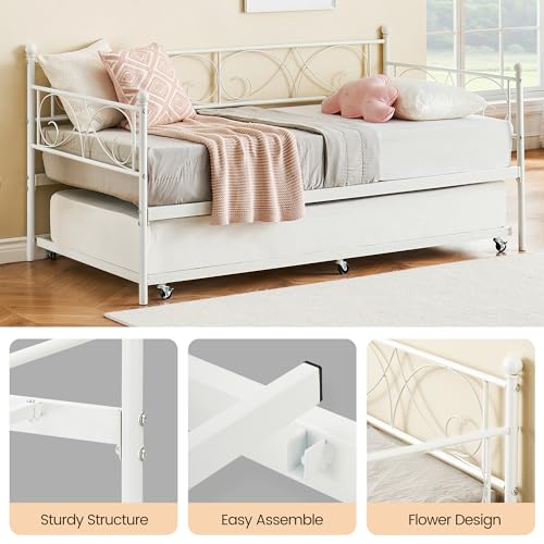 Black Metal Platform Sofa Bed Frame with Heavy Castor Metal Slats,Sofa Bed with Metal Headboard and Footboard,Suitable for Bedroom, Living Room,No Spring Box Needed,Black