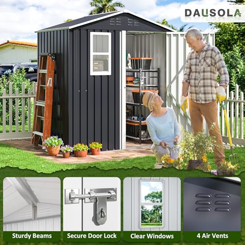 10x10 FT Outdoor Storage Shed, Metal Garden Tool Shed with Updated Frame Structure, Lockable Doors and Windows, Ideal for Backyard Garden Patio Lawn, Grey