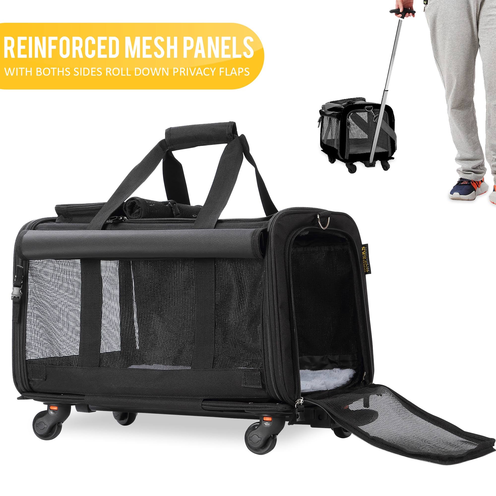 Kopeks Pet Carrier with Detachable Wheels for Small and Medium Dogs u0026 Cats - Black
