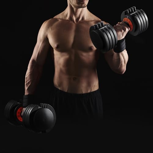 55 lbs Pair Adjustable Dumbbell, Fast Adjust Dumbbell Weight for Exercises Pair Dumbbells for Men and Women in Home Gym Workout Equipment, Dumbbell with Tray Suitable for Full Body
