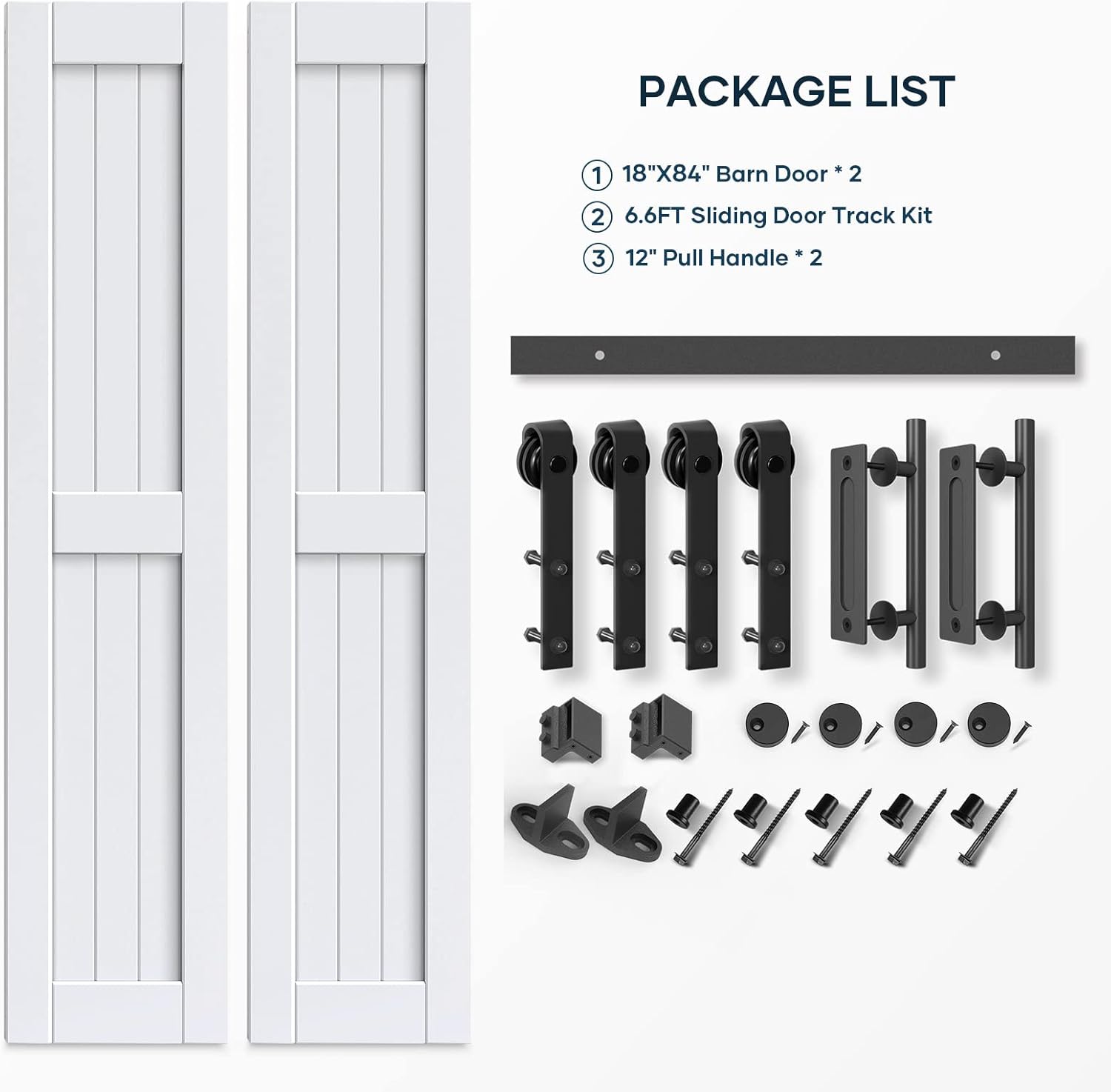 EaseLife 36in x 84in (Double 18in×84in Door) Barn Door with 6.6FT Sliding Door Hardware & Handle Included,DIY Assemblely,Easy Install,Water-Proof,Apply to Interior Exterior Rooms,H-Frame,White