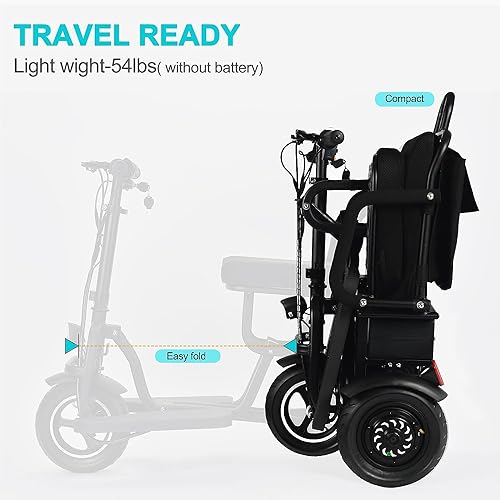 ccko Folding Mobility Electric Trike 48V 700W,Mobility Scooters for Adults,3 Wheel Lightweight Portable Power Travel Scooters,20 Miles Long Range Electric Powered Wheelchair Device (Black)