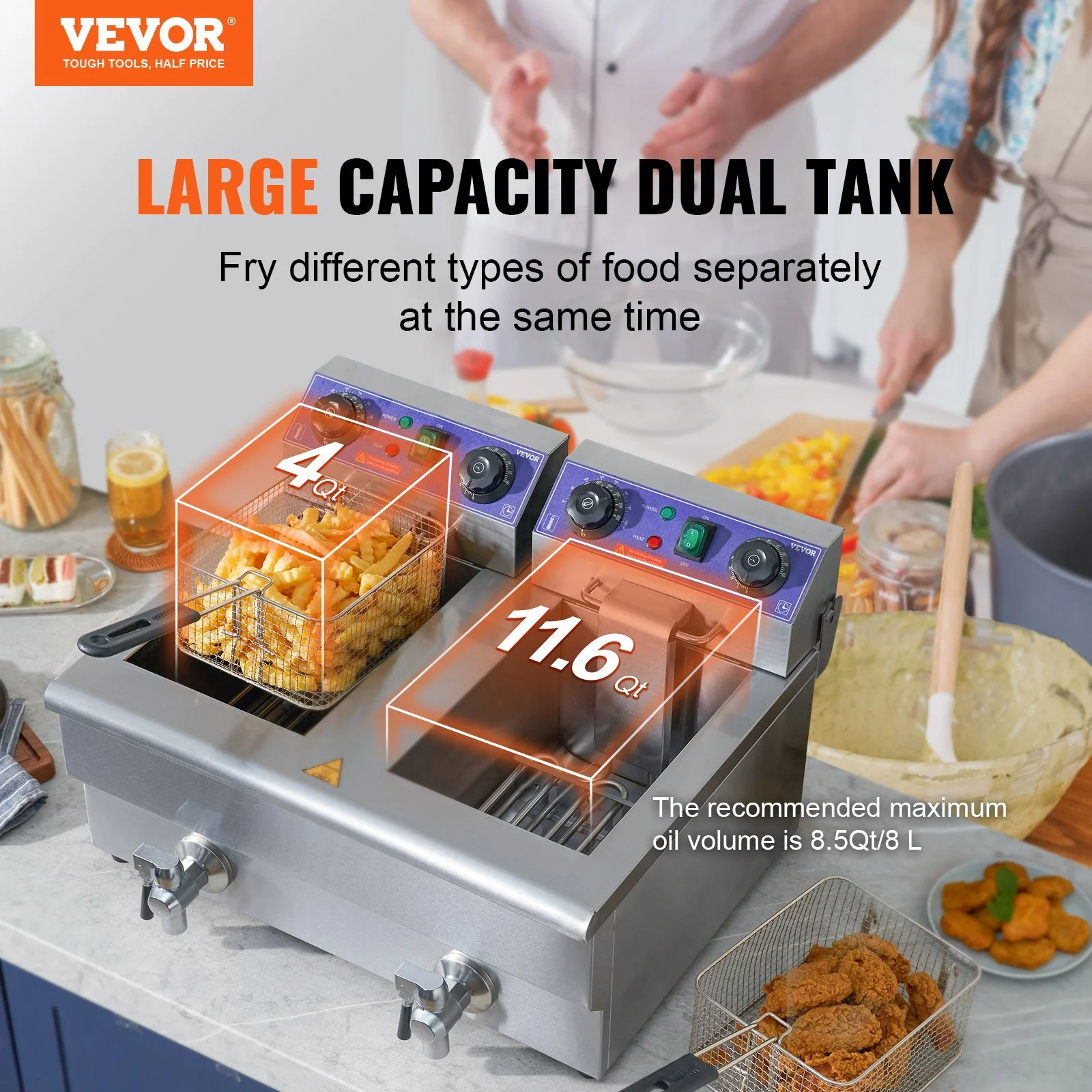 VEVOR Commercial Electric Deep Fryer - Dual Tanks, 3000W Countertop Fryer