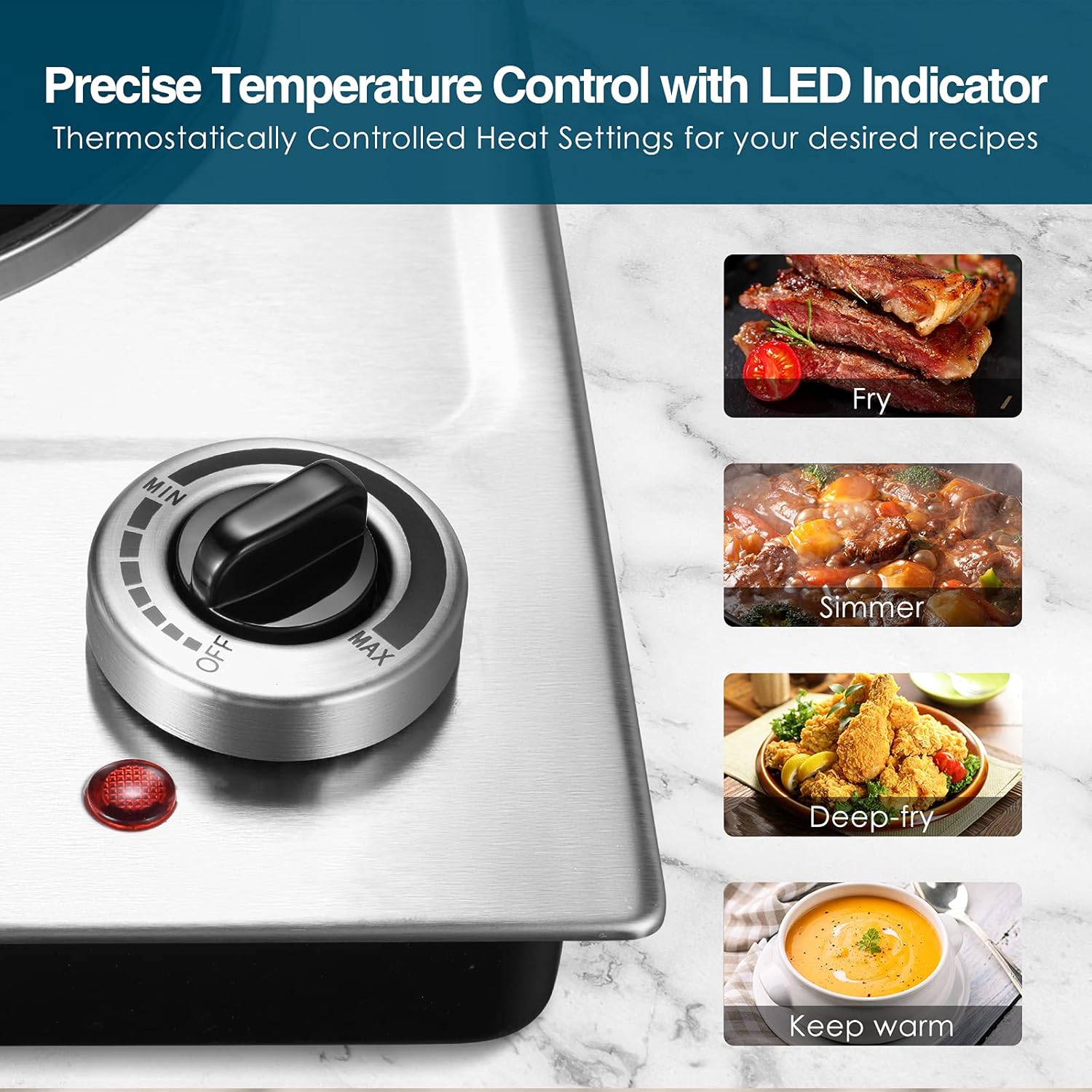 DIDO 1800W Hot Plate, Portable Electric Stove Countertop Cast-Iron Double Burner with Adjustable Temperature& Anti-Slip Feet, Stainless Steel Cooktop for Home/Camp/RV, Compatible for All Cookwares
