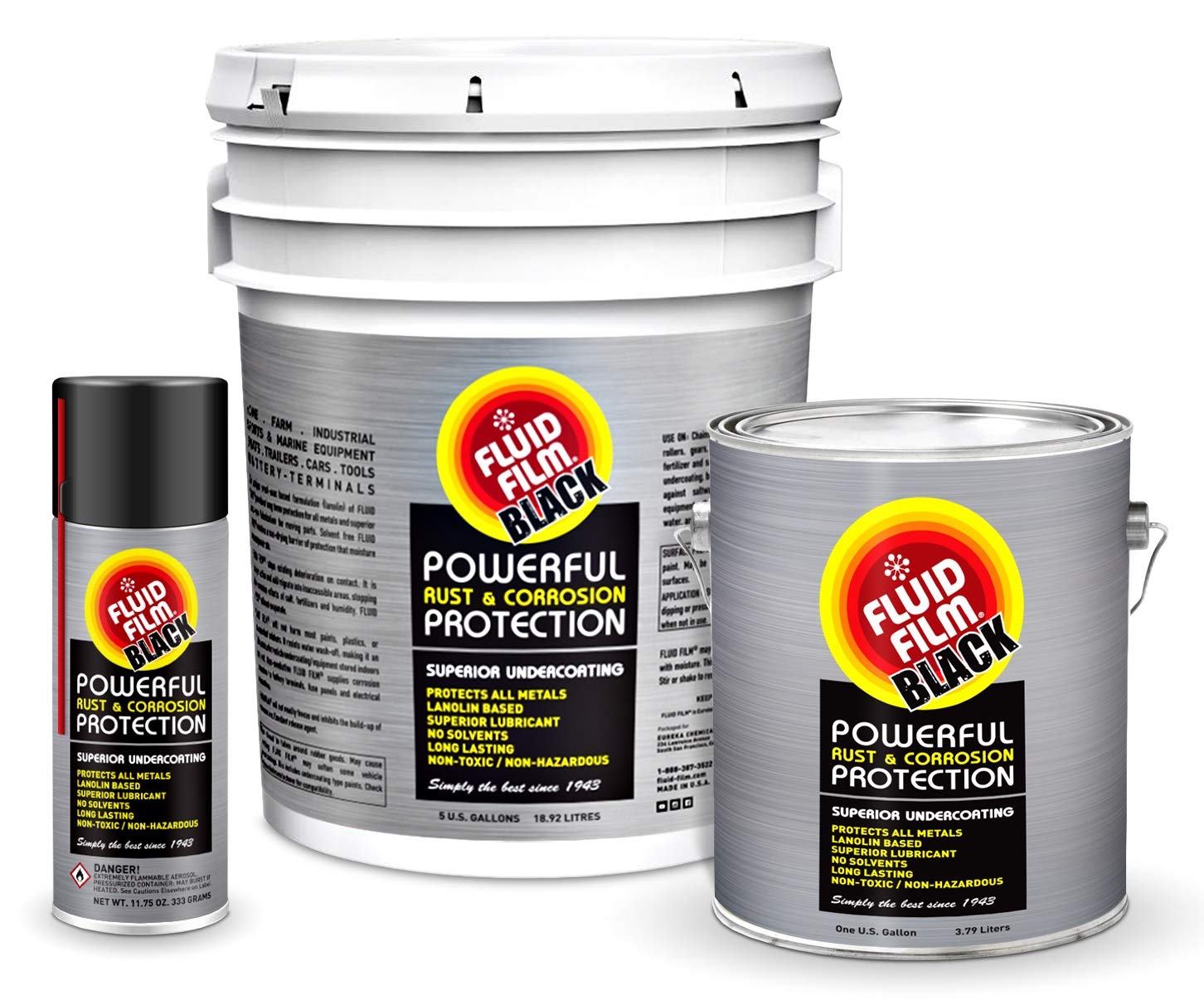 Fluid Film BLACK (12 Aerosol Cans) with DU-MOST 2' Extension Hose & Nozzle, Long Lasting Corrosion Prevention, Penetrant & Lubricant, Marine, Automotive & Snow-Handling Vehicles Undercoating, 11.75 Oz