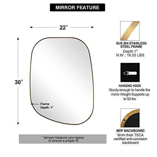 ANDY STAR Irregular Mirror Asymmetrical Mirror for Wall 24x36” Brushed Gold Bathroom Mirror, Modern Wall Mirror for Living Room Bathroom Vanity Framed Mirror Wavy Mirror 1” Deep Set Design
