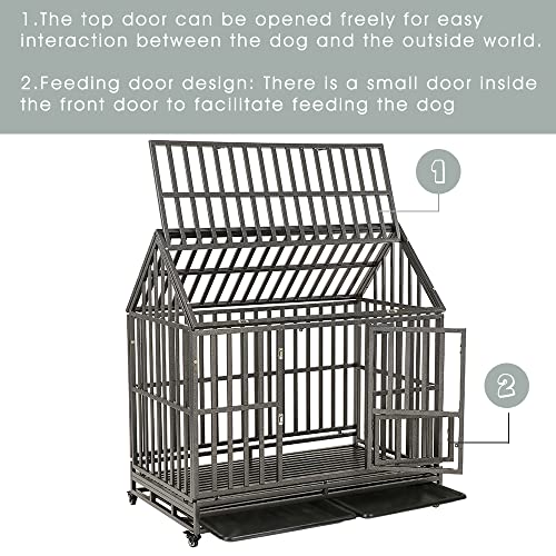 LUCKUP Heavy Duty Dog Cage Metal Kennel and Crate for Medium and Large Dogs, Pet Playpen with Four Wheels, Easy to Install, 48 inch, Black