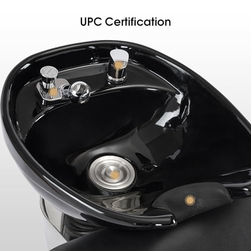 BarberPub Ceramic Bowl Backwash Shampoo Chair, Adjustable Modern Shampoo Sink Chair, Hair Washing Station for Professional Shampoo Barbershop, Home&Beauty Spa Salon 9102 (White)