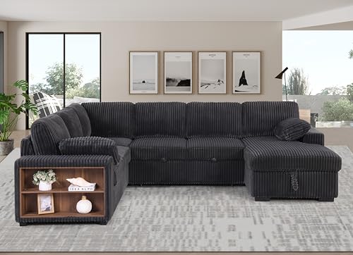 Oversized U-Shaped Sectional Sofa Couch Plush Corduroy Upholstered Modular Deep Seat Sofa&Couch Sectional W/Right Facing Chaise Lounge and 7 Toss Pillows for Home Apartment Living Room Furniture Sets