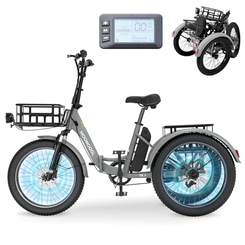 MOONCOOL Electric Trike, Electric Tricycle for Adults, 20" Folding 3 Wheels Electric Bicycle Bikes, 48V 500W/750W Motorized Electric Ebike with Aluminum Frame, Removable Battery and Basket