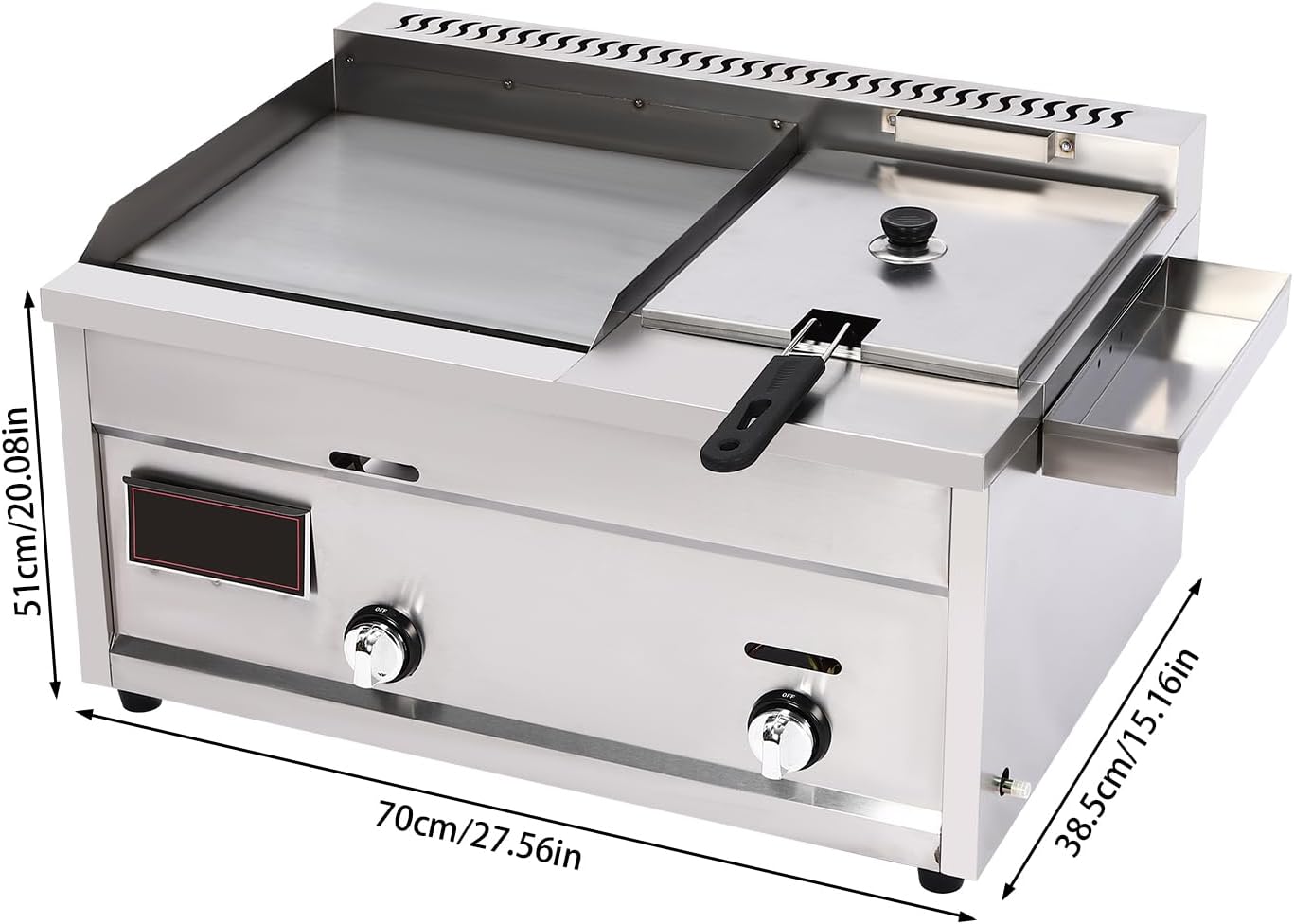 Gas Propane Griddle and Deep Fryer Fast Heating Flat BBQ Hot Plate Frying Machine with Dual Burners Multi-Function Grill and Oil Frying Cookware W/Basket Combo(Stainless Steel)