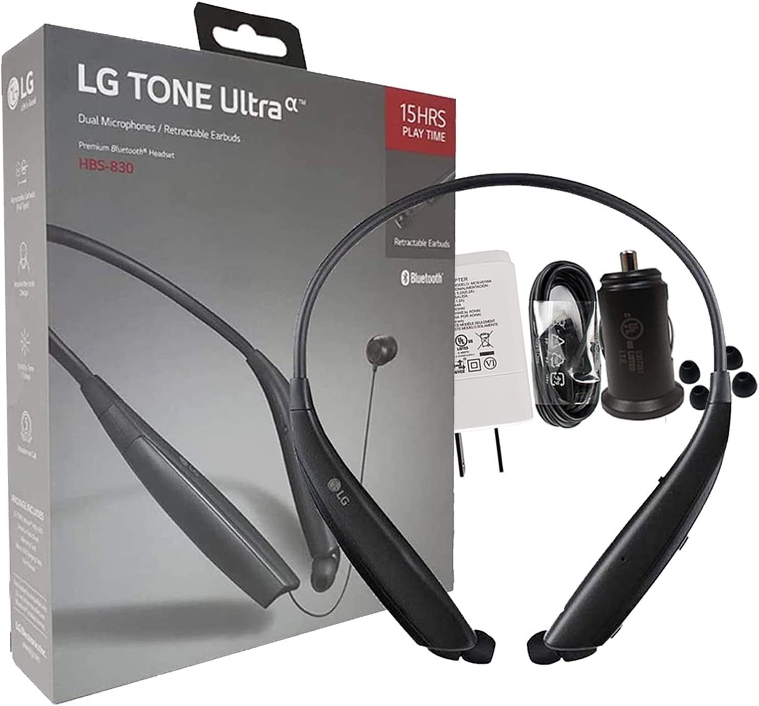 LG Tone Ultra HBS-830 Bluetooth Wireless Stereo Headset with Home/Car Charger (Retail Packing)